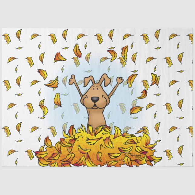 Dog Playing in a Pile of Fall Leaves - Cute Autumn Tissue Paper (Front)
