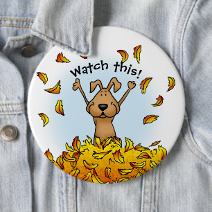 Dog Playing in a Pile of Fall Leaves - Fun Autumn 6 Cm Round Badge