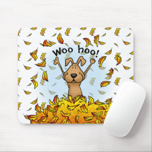 Dog Playing in a Pile of Fall Leaves - Fun Autumn Mouse Mat
