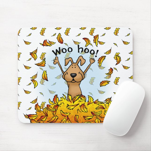 Dog Playing in a Pile of Fall Leaves - Fun Autumn Mouse Mat (With Mouse)