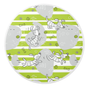 dog playing pattern background ceramic knob