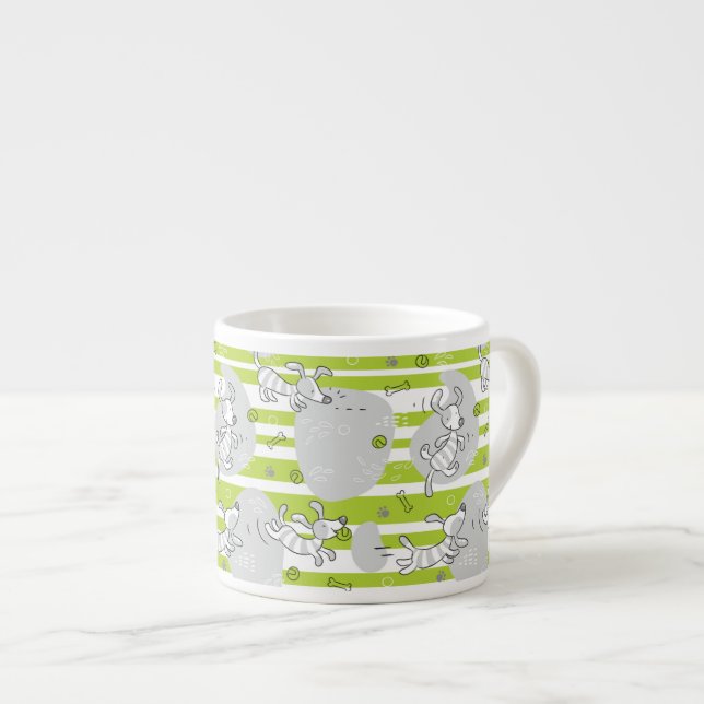 dog playing pattern background espresso cup (Front Right)