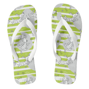 dog playing pattern background flip flops