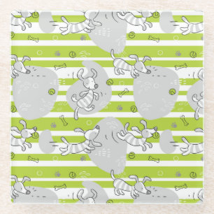 dog playing pattern background glass coaster