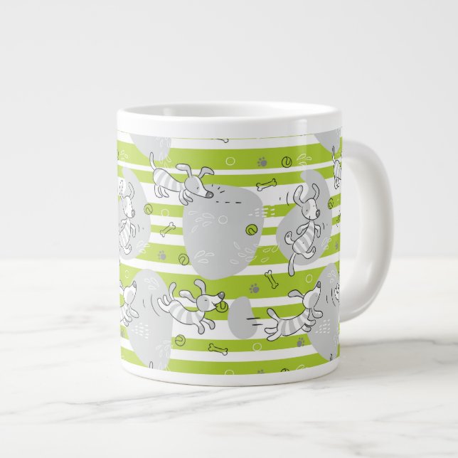 dog playing pattern background large coffee mug (Front Right)