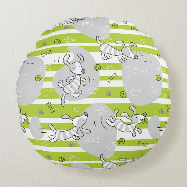 dog playing pattern background round cushion (Front)