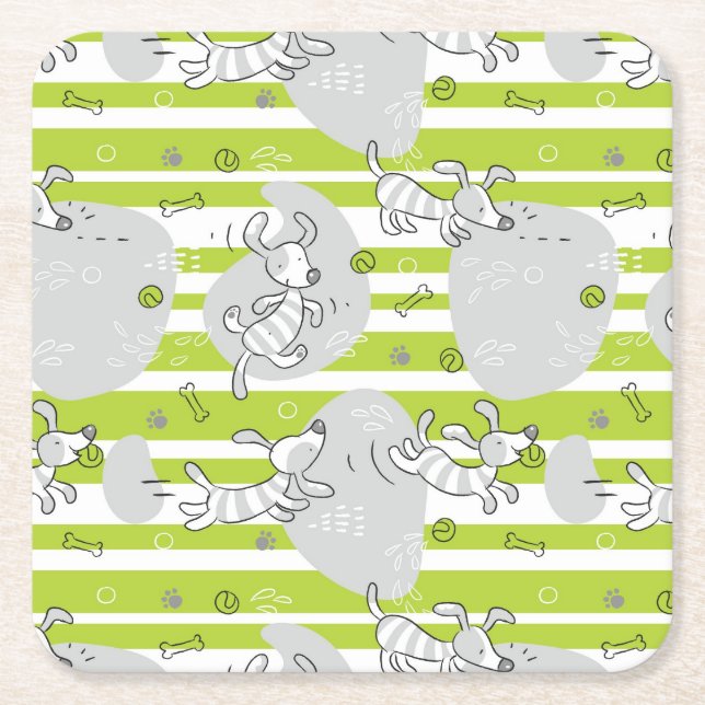 dog playing pattern background square paper coaster (Front)