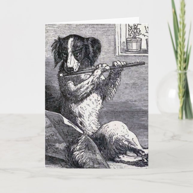 "Dog Playing the Flute" Vintage Illustration Card (Front)