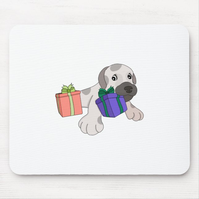 Dog Playing with Gift Boxes Mouse Mat (Front)