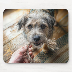 Dog Playing With Rope Mouse Mat