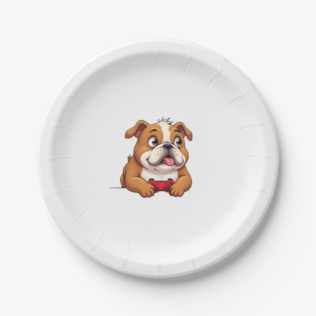 Dog Plays Video Games  (4) Paper Plate (Front)