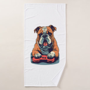 Dog Plays Video Games Bath Towel