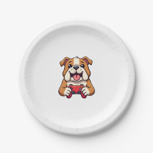 Dog Plays Video Games  Paper Plate (Front)
