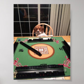 Dog Plying Mahjong Poster