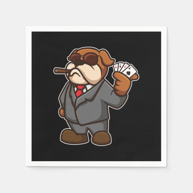 Dog Poker Player Cards Cigar Casio Gambler Gift Napkin (Front)