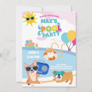Dog Pool Party, Dog Pawty Birthday Summer Blue Invitation