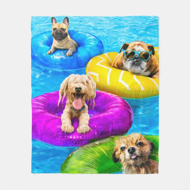 Dog Pool Party Fleece Blanket (Front)