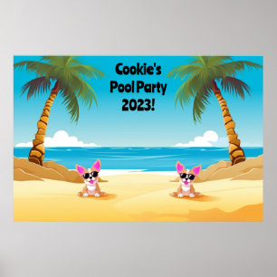 Dog Pool Party Photobooth Backdrop   Customisable  Poster