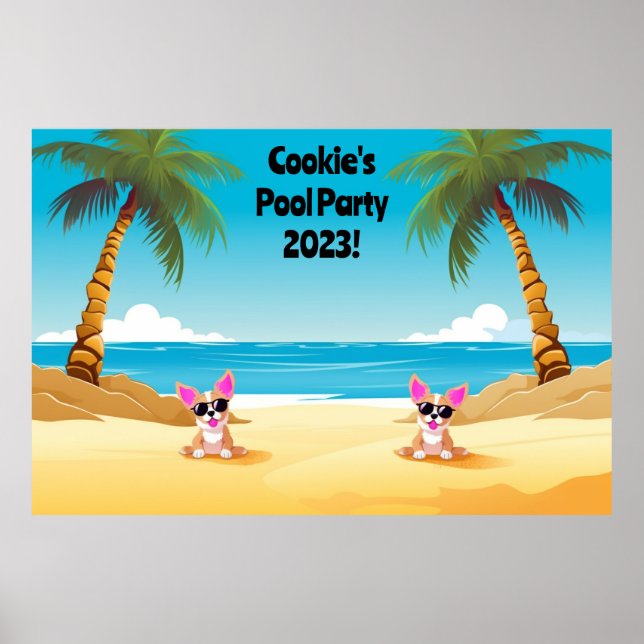 Dog Pool Party Photobooth Backdrop | Customisable  Poster (Front)