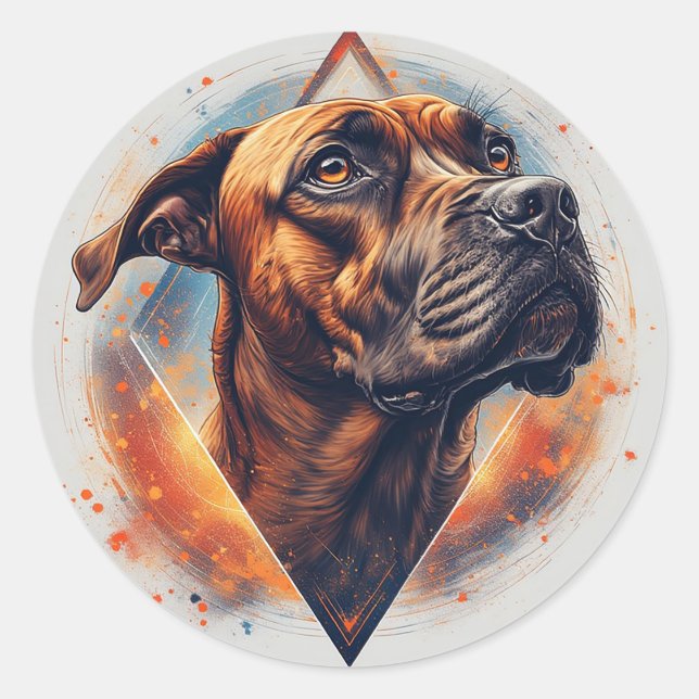 Dog Portrait Abstract Art Classic Round Sticker (Front)