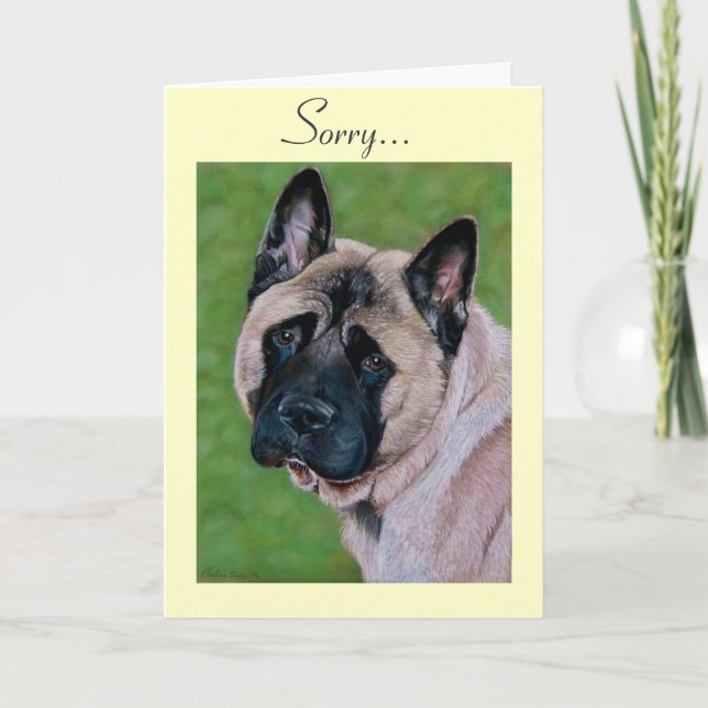 dog portrait akita with sad expression art sorry card (Front)