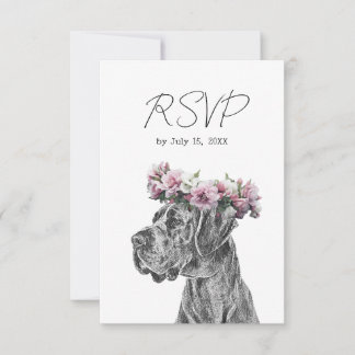 Dog Portrait Black and White Wedding  RSVP Card