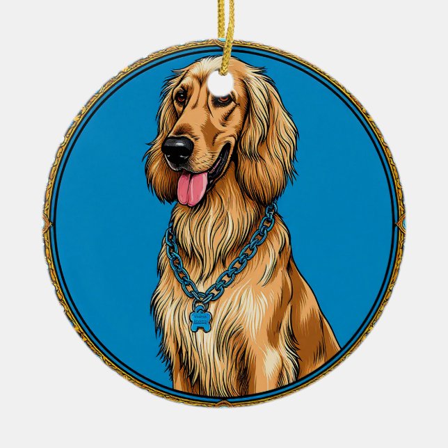 Dog Portrait Elegant Vintage Pet Art 💛 Ceramic Tree Decoration (Front)