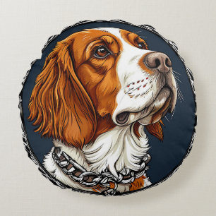 Dog Portrait Emphasising Detail Round Cushion