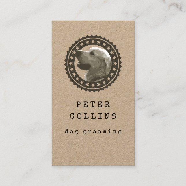 dog portrait logo dog walker rustic kraft business card (Front)