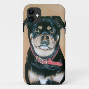 dog portrait painting of black and tan pug iPhone 11 case