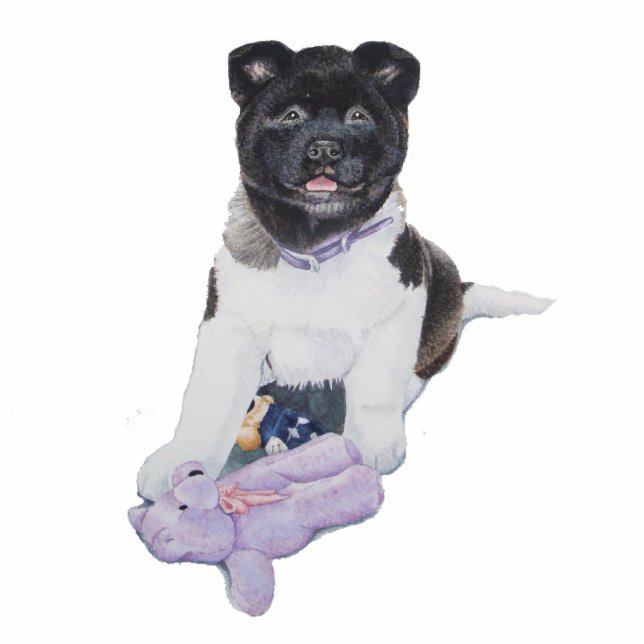 dog portrait painting of cute akita puppy photo sculpture magnet (Front)