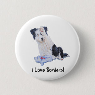 dog portrait painting of cute border collie puppy 6 cm round badge