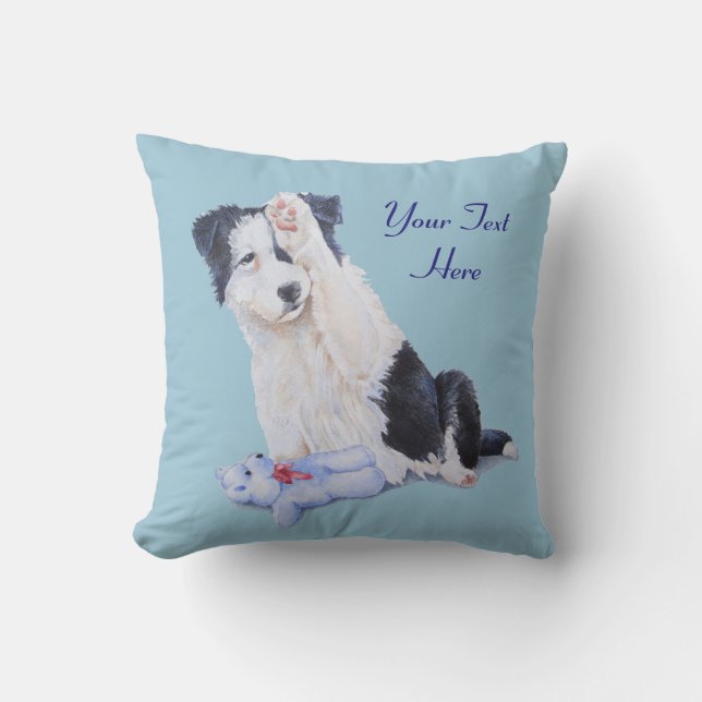 dog portrait painting of cute border collie puppy cushion (Front)