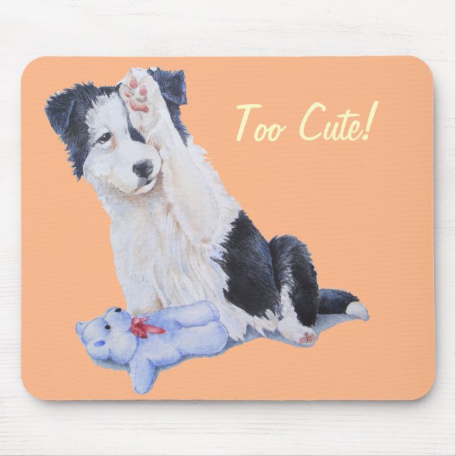 dog portrait painting of cute border collie puppy mouse mat (Front)