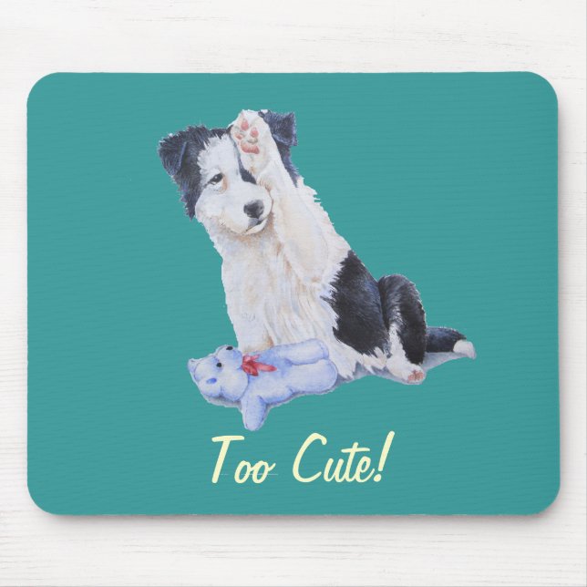 dog portrait painting of cute border collie puppy mouse mat (Front)
