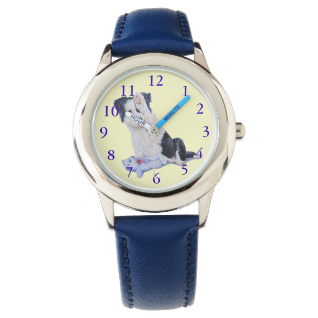 dog portrait painting of cute border collie puppy watch (Front)