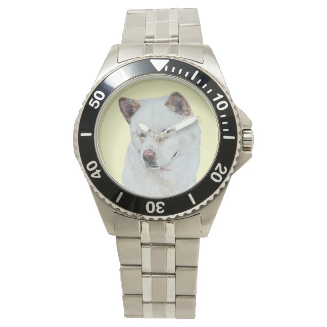 dog portrait painting of white akita watch (Front)