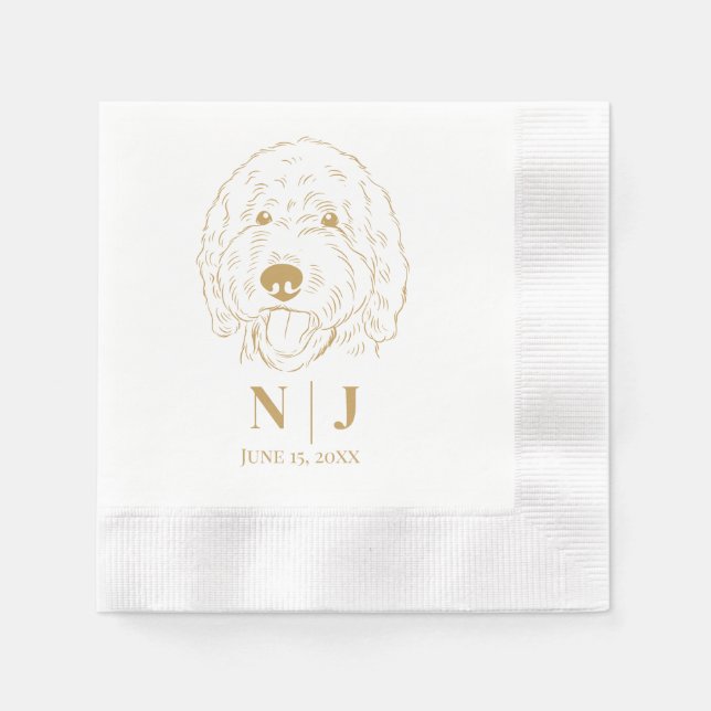 Dog Portrait Personalised Wedding Napkins (Front)