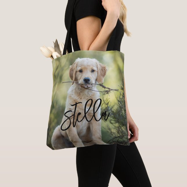Dog Portrait Tote Bag - Custom Photo & Name (Close Up)