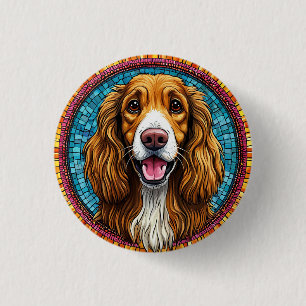 Dog Portrait with Mosaic-Inspired Background 3 Cm Round Badge