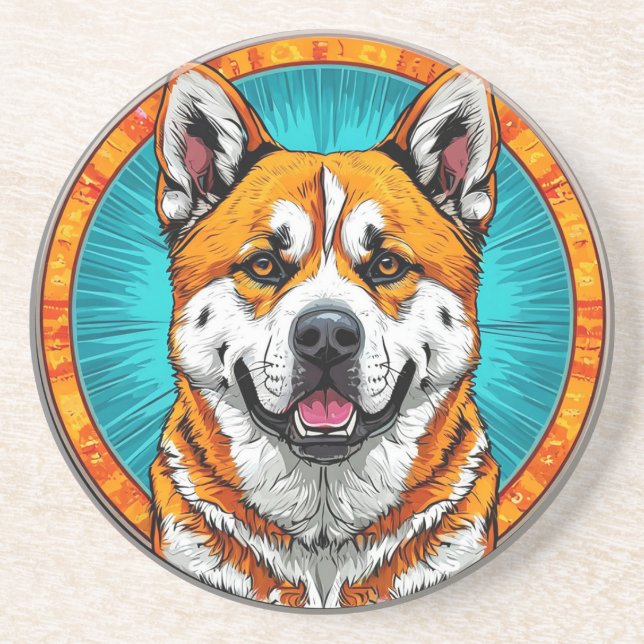 Dog Portrait with Mosaic-Inspired Background Coaster (Front)