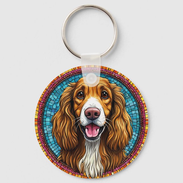 Dog Portrait with Mosaic-Inspired Background Key Ring (Front)