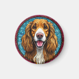 Dog Portrait with Mosaic-Inspired Background Magnet