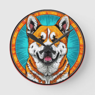 Dog Portrait with Mosaic-Inspired Background Round Clock