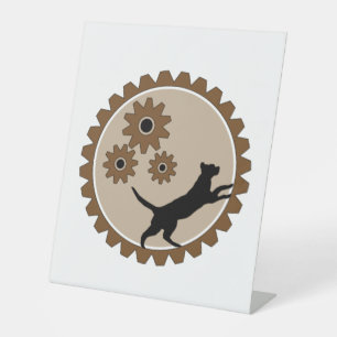 dog powered cage with wheels pedestal sign