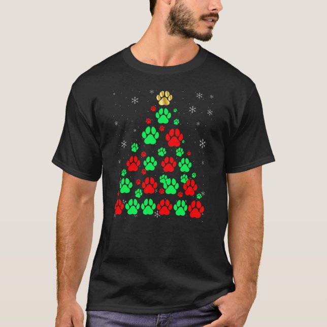 Dog Print Christmas Tree Funny Dog Lovers Christma T-Shirt (Front)