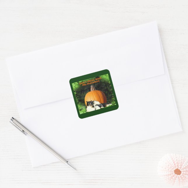 Dog Protecting Large Pumpkin Halloween Square Sticker (Envelope)