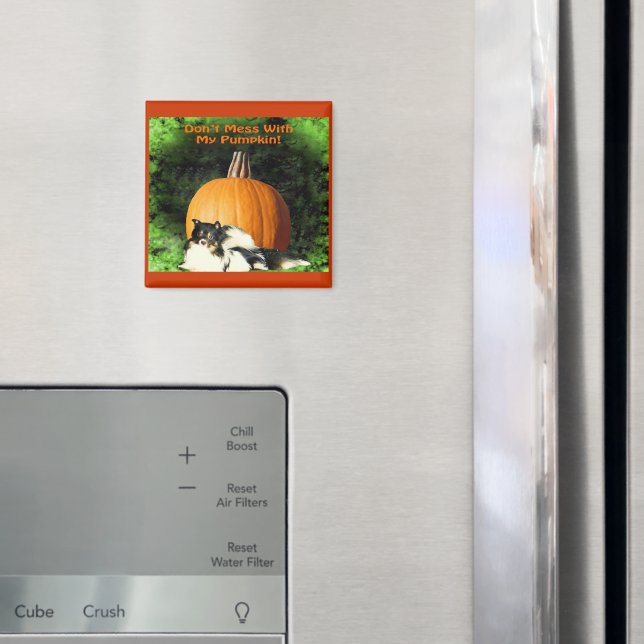 Dog Protecting Large Pumpkin Magnet (In Situ (Fridge))