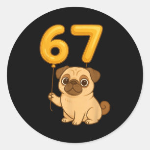 Dog Pug 67 Meme Six Seven Balloon Funny Gen Alpha Classic Round Sticker