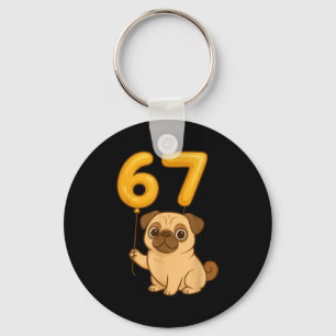 Dog Pug 67 Meme Six Seven Balloon Funny Gen Alpha  Key Ring